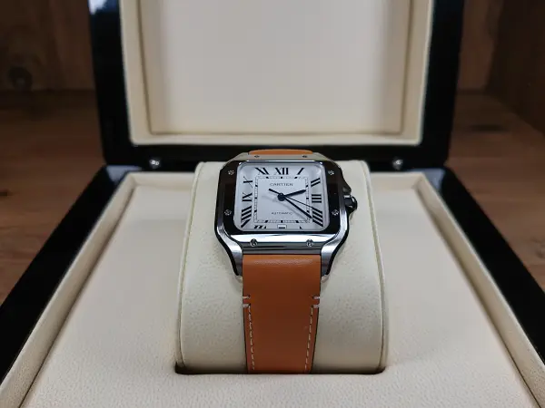 CARTİER SANTOS BEYAZ KADRAN + YEDEK DERİ KAHVE KORDON