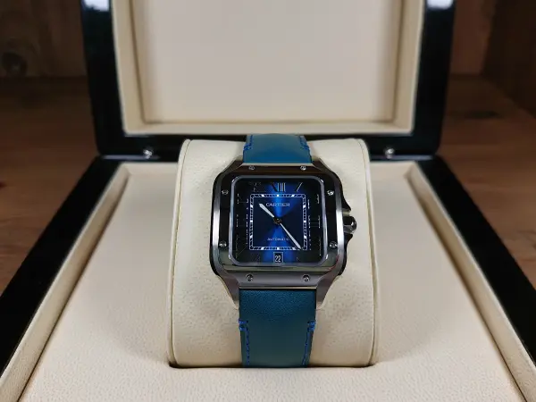 CARTİER SANTOS BLUE XL + YEDEK DERİ MAVİ KORDON